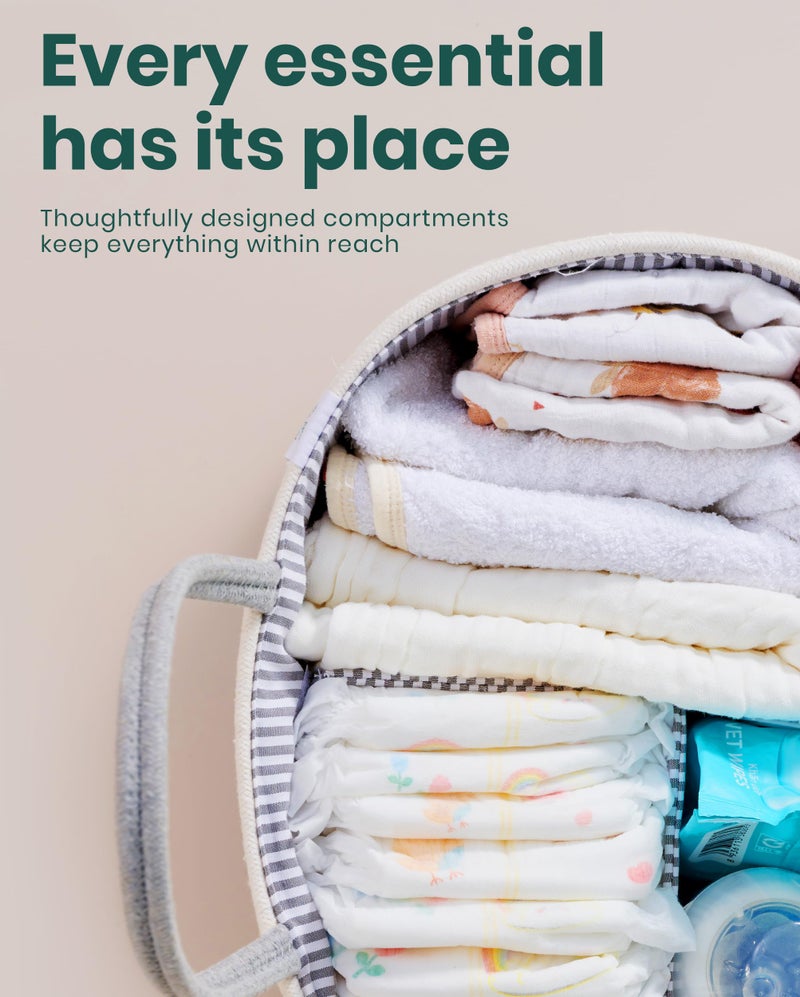KiddyCare Woven Diaper Caddy Organizer, Large Gray Multi Functional Portable Baby Basket with Handle, Baby Gift for Boy/Girl Nursery Storage, Organization, and Modern Car Diaper Caddy Gray X-Large - Image 5